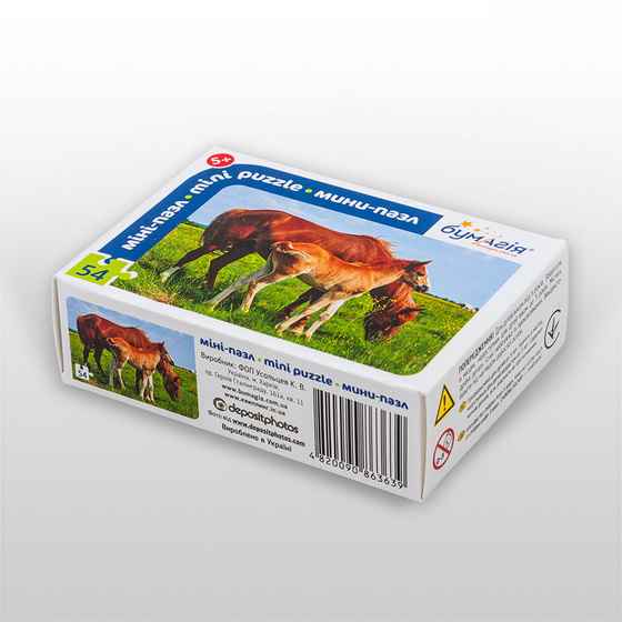 Мини-пазл 54 элемента Мамы и детеныши Лошади Бумагия - фото 2