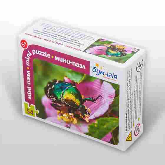 Мини-пазл 54 элемента Зелёный жук Насекомые Бумагия Мини-пазл 54 элемента Зелёный жук Насекомые Бумагия