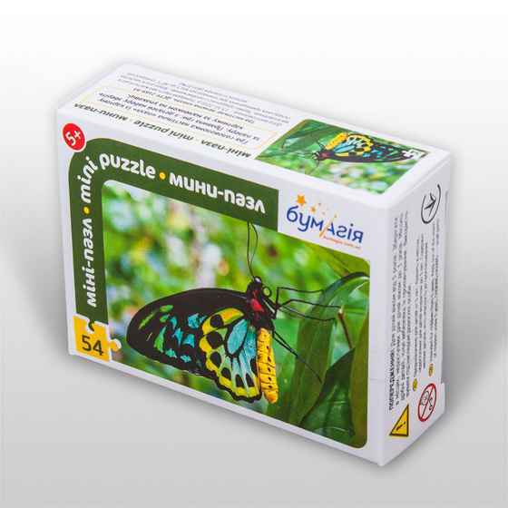 Мини-пазл 54 элемента Зелёная бабочка Насекомые Бумагия Мини-пазл 54 элемента Зелёная бабочка Насекомые Бумагия