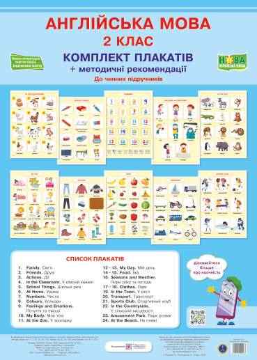 Комплект плакатів Англійська мова 2 клас + методичні рекомендації НУШ Косован О. Підручники і посібники - Наочність 2 клас НУШ