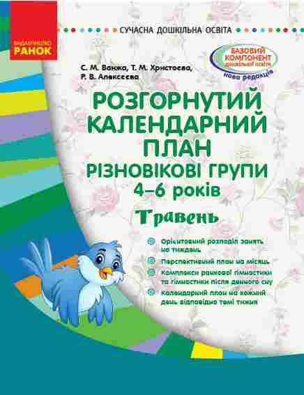 Розгорнутий календарний план Різновікові групи 4-6 років Травень Сучасна дошкільна освіта Ранок - Планування,Організація процесів та діяльності у ДНЗ
