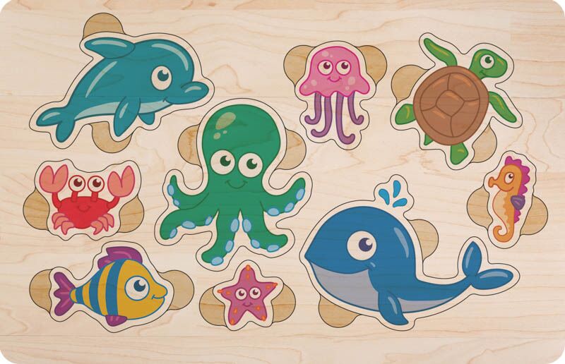 Дерев'яний пазл кольоровий Морські мешканці Дерев'яний пазл кольоровий Морські мешканці