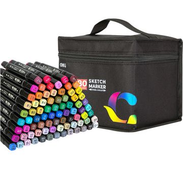 Скетч-маркери Deli 80кол 1мм/7мм двостороннi, квадратний корпус, тканева сумка Скетч-маркери Deli 80кол 1мм/7мм двостороннi, квадратний корпус, тканева сумка - Фломастери та олівці