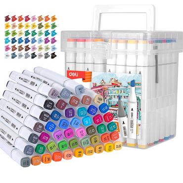 Скетч маркери Deli 48кол 1мм/7мм двостороннi, квадратний корпус Скетч маркери Deli 48кол 1мм/7мм двостороннi, квадратний корпус - Фломастери та олівці