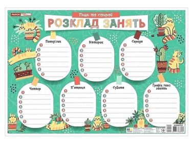 Пиши-стирай. Розклад занять зелений з котиками
