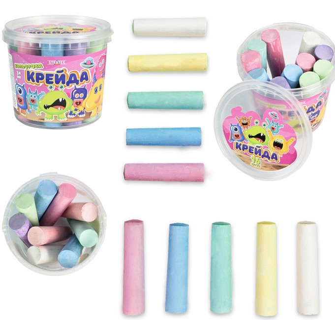 Крейда Велика кругла - 16 штук різнокольорова Вид-во: Strateg - фото 2