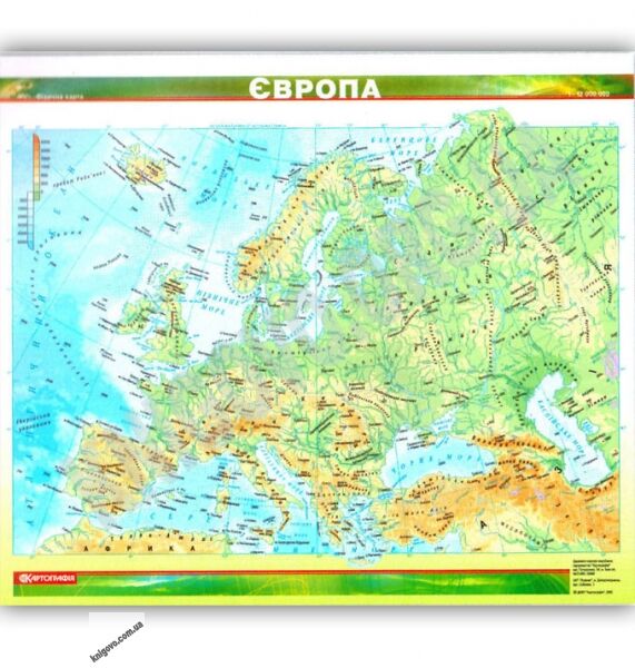 Європа Фізична карта Масштаб 1:12 000 000 Код 1585 Вид: Картографія - фото 1
