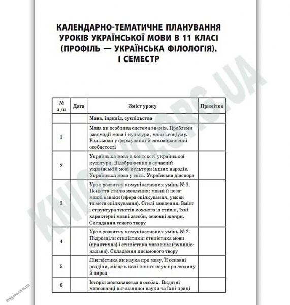 Усі уроки української мови 11 клас І семестр Профіль українська філологія Авт: Слюніна О. Вид: Основа - фото 2