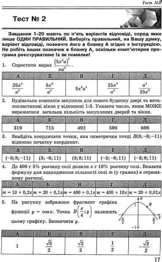 ЗНО 2022 Математика 20 комплексних варіантів тестів у форматі ЗНО Істер О. Абетка - фото 2