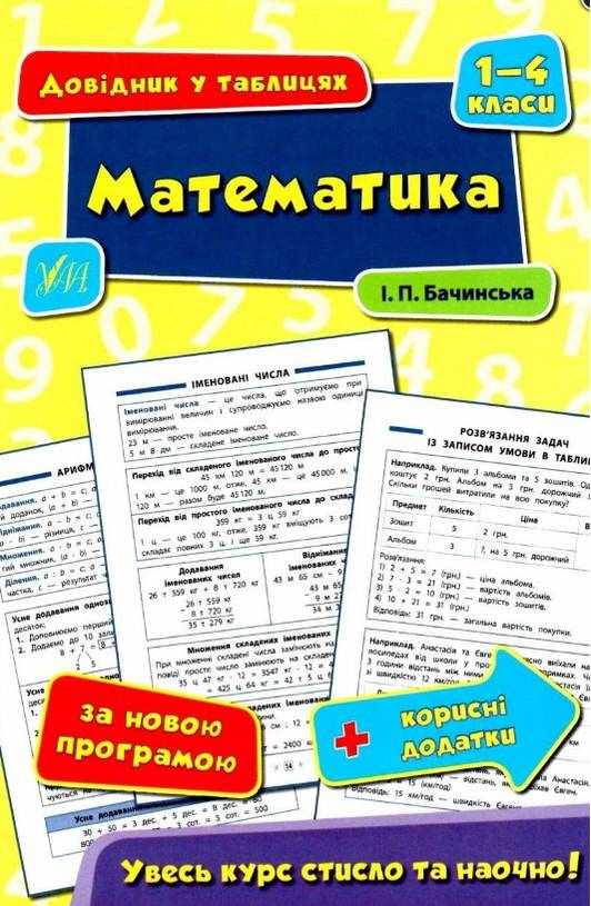 Математика Довідник у таблицях 1–4 класи Бачинська І. Вид: УЛА Математика Довідник у таблицях 1–4 класи Бачинська І. Вид: УЛА
