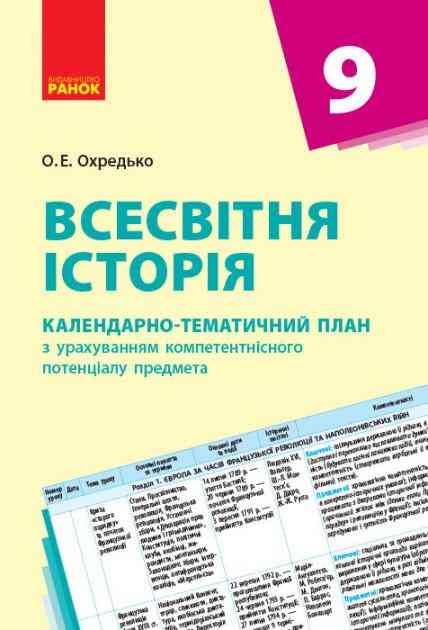 Всесвітня історія 9 клас Календарно-тематичний план з урахуванням компетентісного потенціалу предмета Ранок