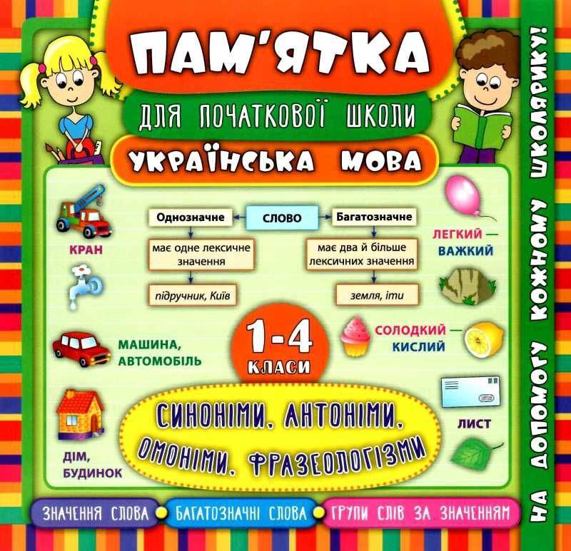 Пам’ятка для початкової школи Українська мова Синоніми антоніми омоніми фразеологізми 1-4 класи Собчук О. УЛА - фото 1