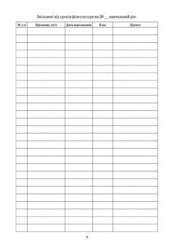 ШД мед Журнал медичного контролю за уроками фізкультури - фото 2