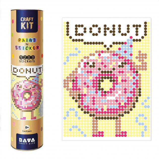 Картина по номерам з наліпками в тубусі "Пончик", 33х48см, 1200 стікерів. Картина по номерам з наліпками в тубусі "Пончик", 33х48см, 1200 стікерів. - Набори для розмальовування