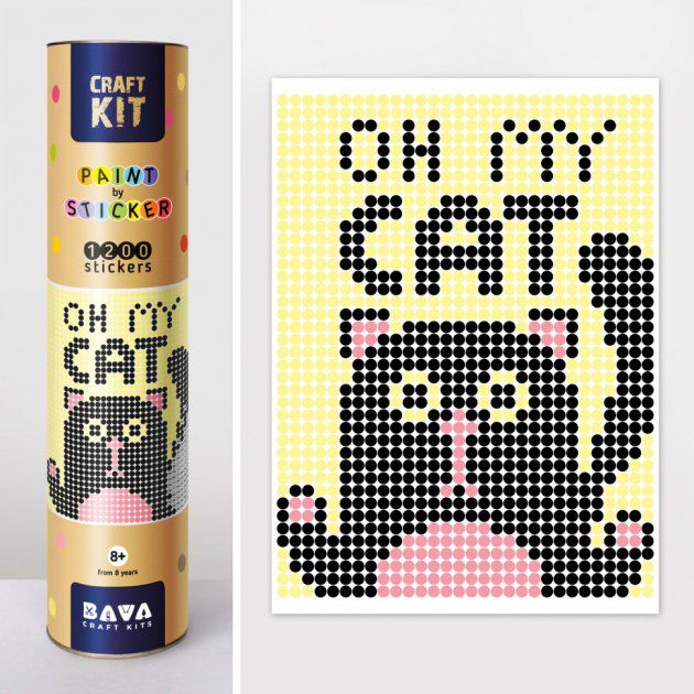 Картина по номерам з наліпками в тубусі "Кіт", 33х48см, 1200 стікерів. Картина по номерам з наліпками в тубусі "Кіт", 33х48см, 1200 стікерів. - Набори для розмальовування