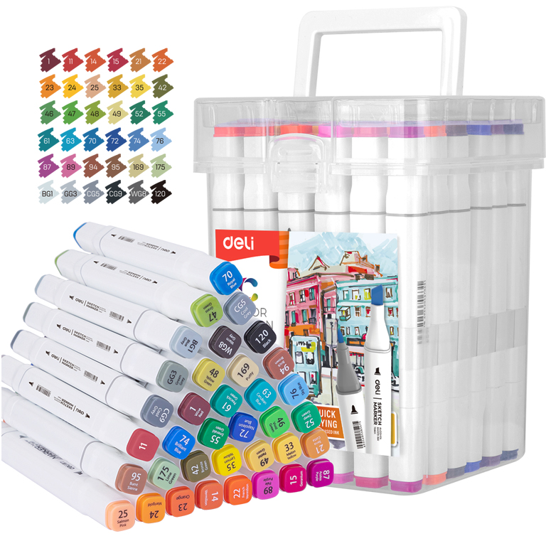 Скетч-маркери Deli 36кол 1мм/7мм двостороннi, квадратний корпус, пластиковий бокс - фото 1
