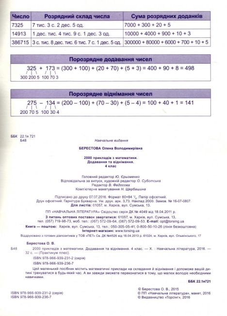 Практикум плюс 2000 прикладів з математики Додавання та віднімання 4 клас Авт: Берестова О.В. Вид-во: Торсінг - фото 2