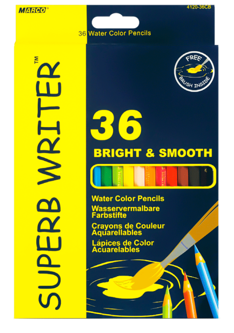 Олiвцi кольоровi Marco 4120-36CB 36 кольорів шестигр аквар з пензликом SuperB Writer D2,9мм карт/кор з - фото 2