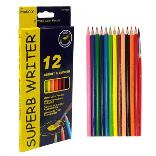 Олівці кольорові Marco 4120 12 кольорів SuperB Writer акварельні з пензликом - фото 3