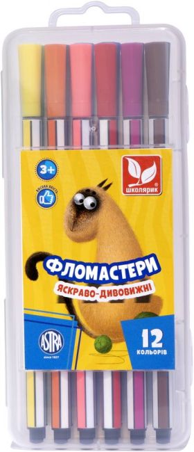 Фломастери яскраво-дивовижні 12 кольорів шестигранні у футлярі - фото 1