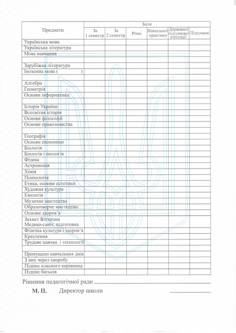 Табель для учнів 8–11 кл. - фото 2