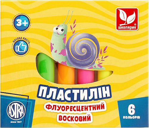 Пластилін круглий 6 кольорів восковий флуо Школярик - фото 1