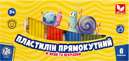 Пластилін прямокутний восковий 6 кольорів Школярик - фото 1