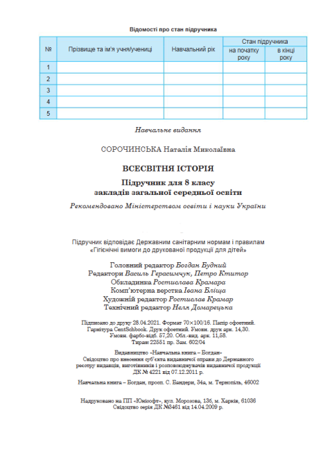 Підручник Всесвітня історія 8 клас Програма 2021 Авт: Сорочинська Н. Вид-во: Богдан - фото 6