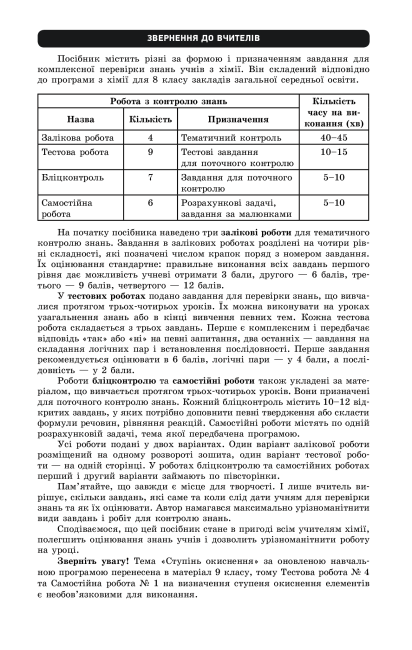 Зошит для контролю навчальних досягнень Хімія 8 клас Нова програма Авт: Григорович О. Вид-во: Ранок - фото 2