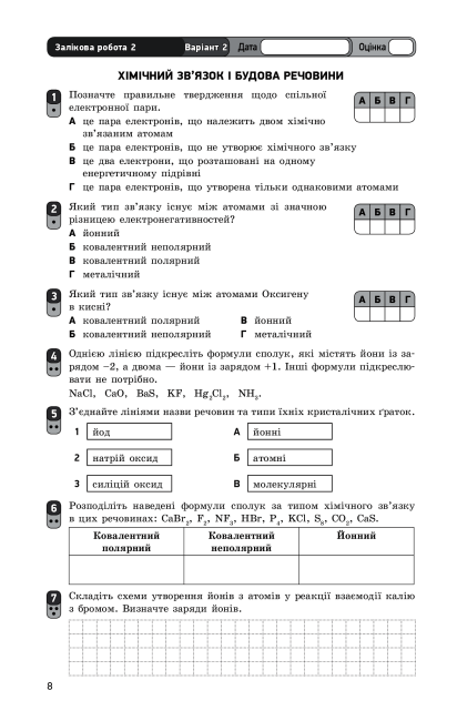 Зошит для контролю навчальних досягнень Хімія 8 клас Нова програма Авт: Григорович О. Вид-во: Ранок - фото 9